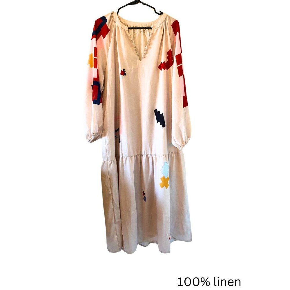 Linen maxi dress cream color patterns